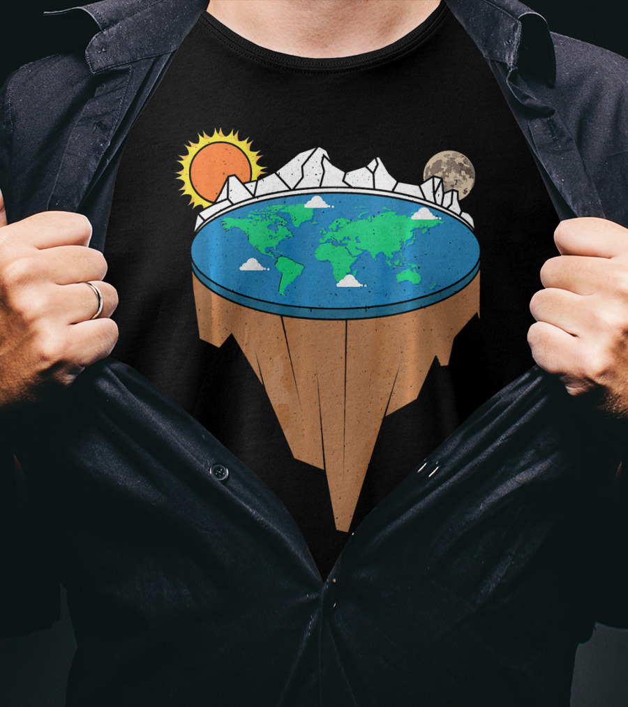 Flat Earth Conspiracy Theorist Map With Sun And Moon T-Shirt