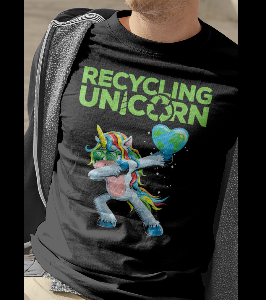 Recycling Unicorn Dabbing With Earth Heart T-Shirt