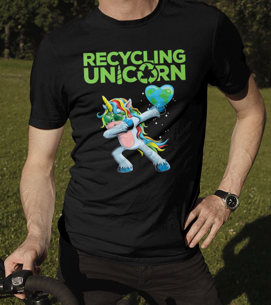 Recycling Unicorn Dabbing With Earth Heart T-Shirt