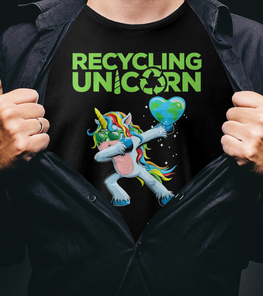 Recycling Unicorn Dabbing With Earth Heart T-Shirt