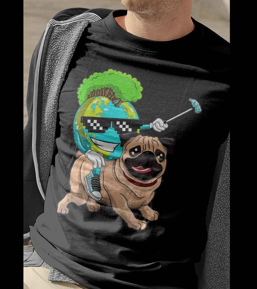 Earth Day Pug With Cool Recycling Globe And Sunglasses T-Shirt