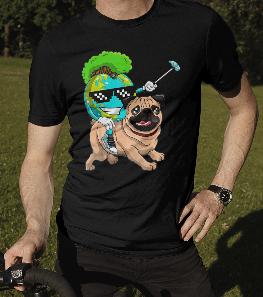 Earth Day Pug With Cool Recycling Globe And Sunglasses T-Shirt