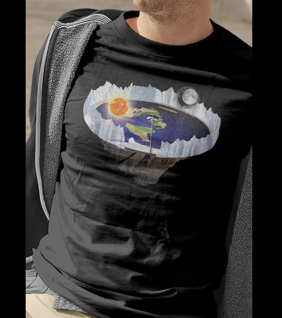 Flat Earth Ice Wall With Sun And Moon T-Shirt