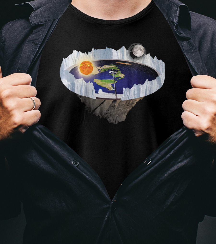 Flat Earth Ice Wall With Sun And Moon T-Shirt