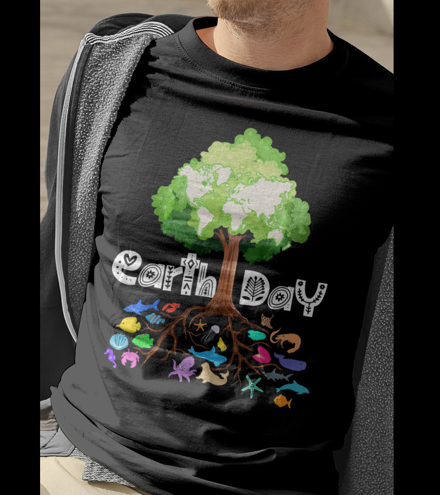 Earth Day Tree And Marine Life For Kids Women Men Adult Nat T-Shirt