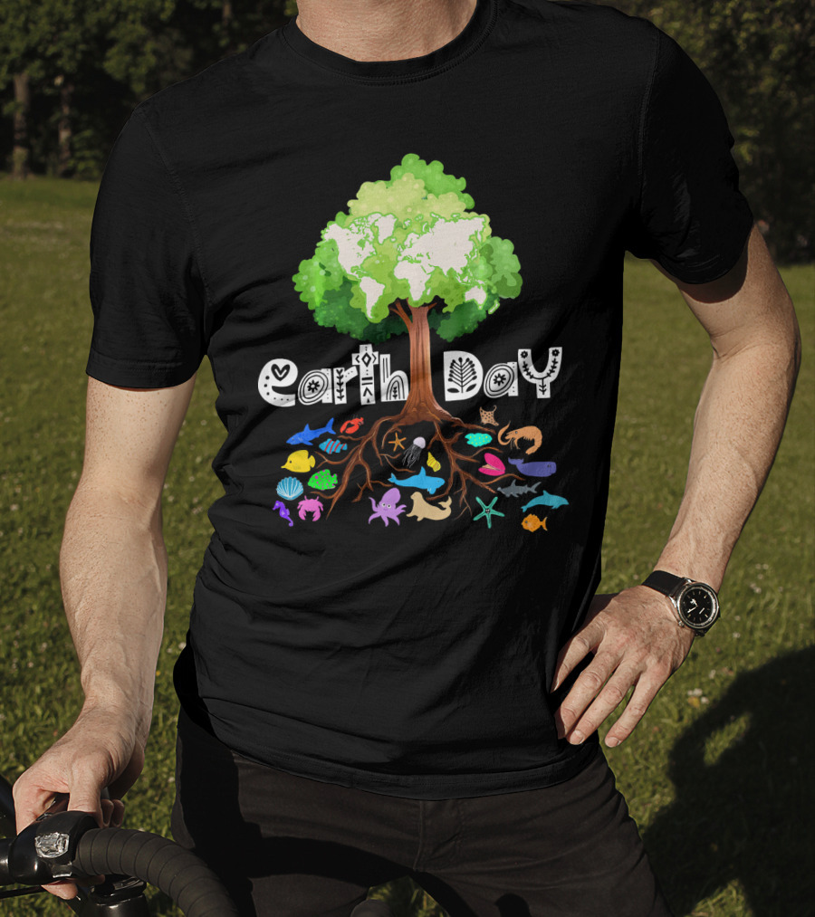 Earth Day Tree And Marine Life For Kids Women Men Adult Nat T-Shirt