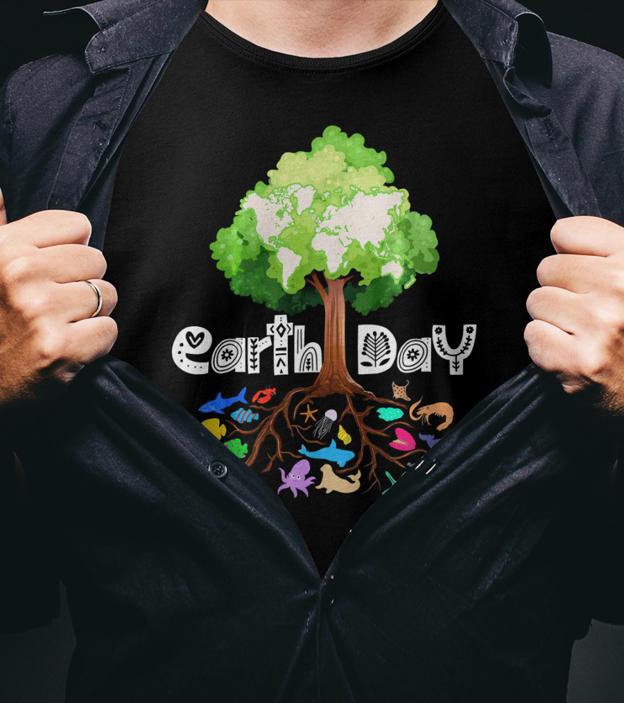 Earth Day Tree And Marine Life For Kids Women Men Adult Nat T-Shirt