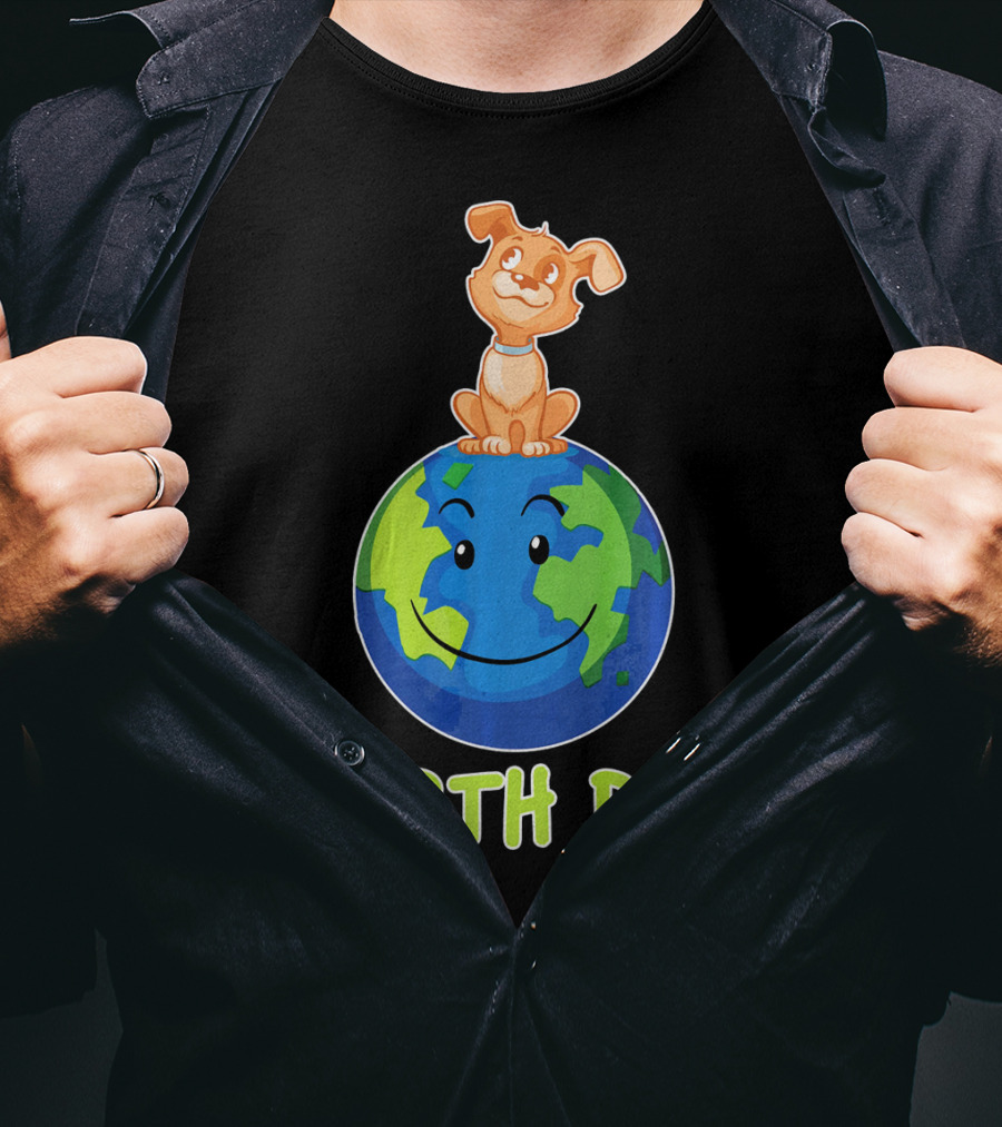 Earth Day Dog On Smiling Planet Earth T-Shirt