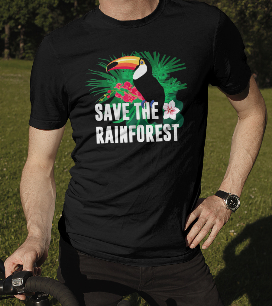 Save The Rainforest Earth Day Toucan And Tropical Flowers T-Shirt