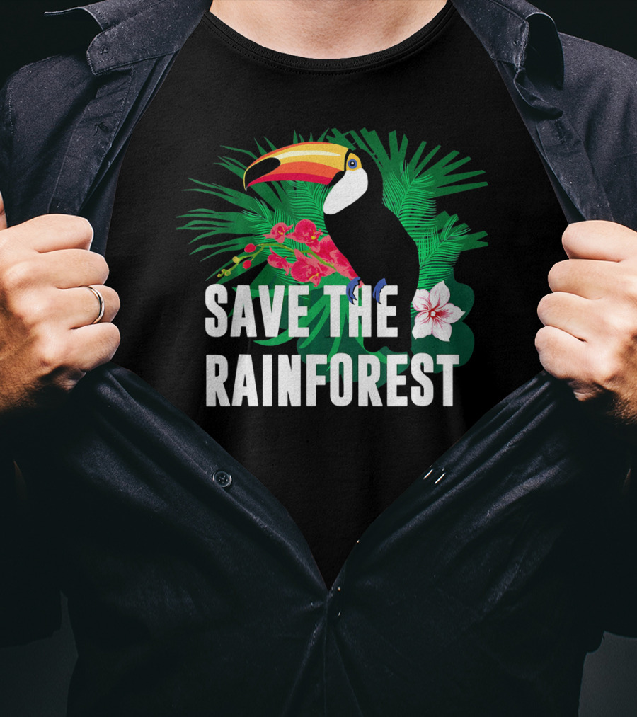 Save The Rainforest Earth Day Toucan And Tropical Flowers T-Shirt