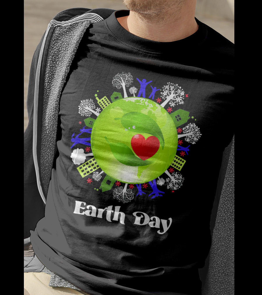 Earth Day Planet Earth Love With Leaf And Heart T-Shirt