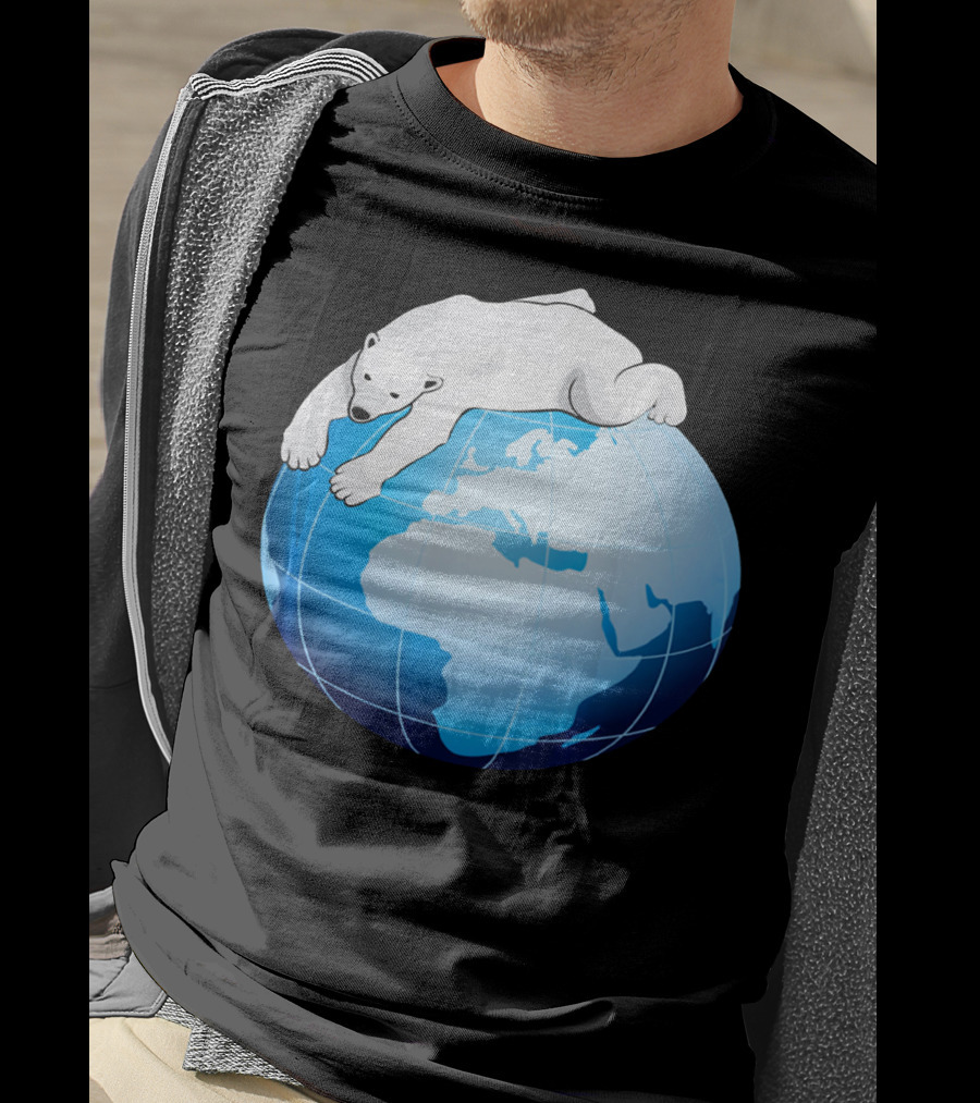Cute Polar Bear Hugging Earth For Earth Day T-Shirt