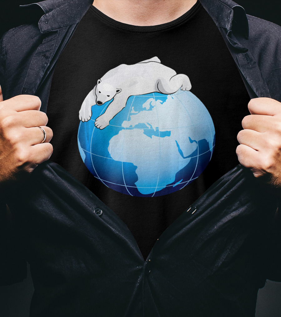 Cute Polar Bear Hugging Earth For Earth Day T-Shirt