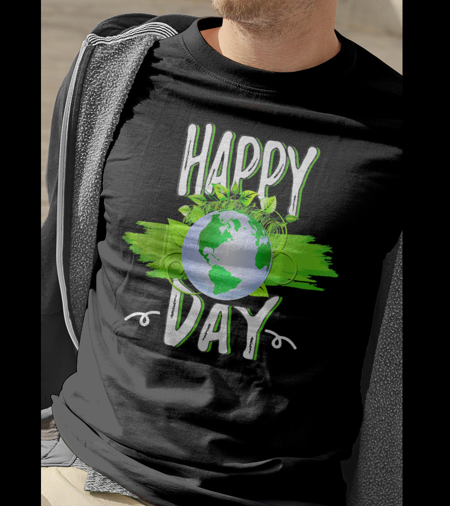 Happy Day Earth Green Leaves Planet T-Shirt