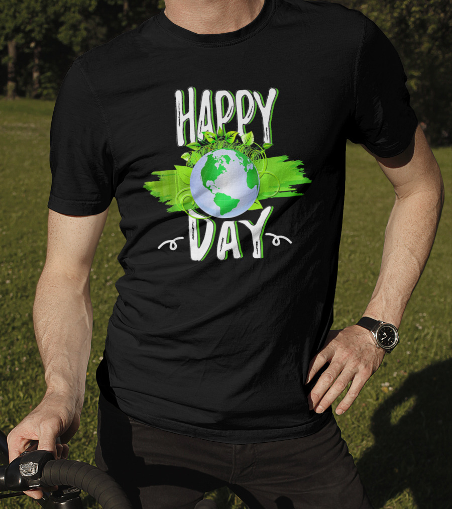 Happy Day Earth Green Leaves Planet T-Shirt