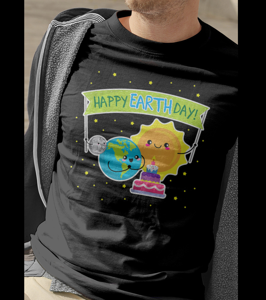 Happy Earth Day Cute Earth Sun Moon Cake T-Shirt