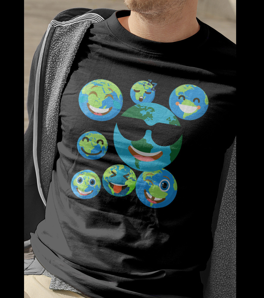 Cute Earth Emoji Smileys Emotion Faces T-Shirt