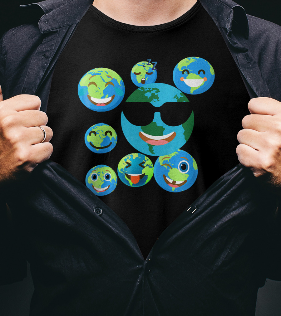 Cute Earth Emoji Smileys Emotion Faces T-Shirt