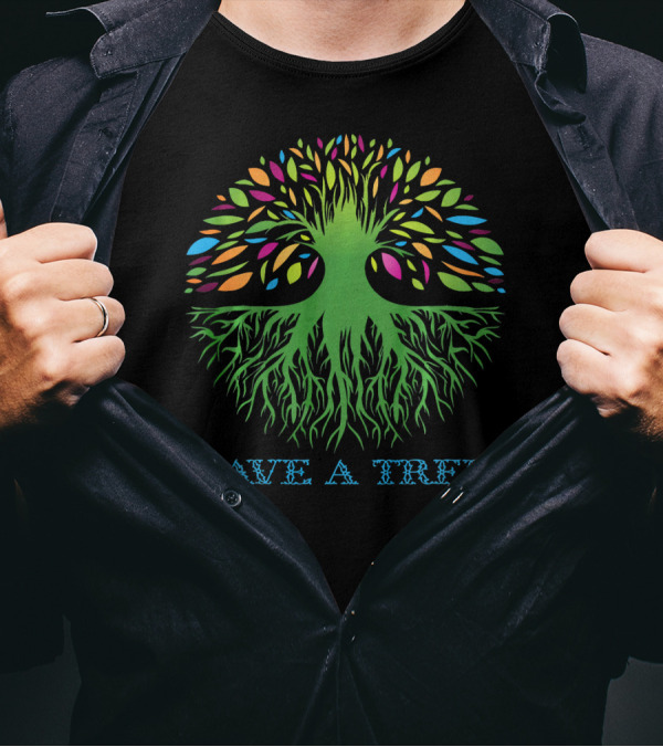 Save A Tree Hippy Protect Forest Woods Colorful Tree Roots T-Shirt