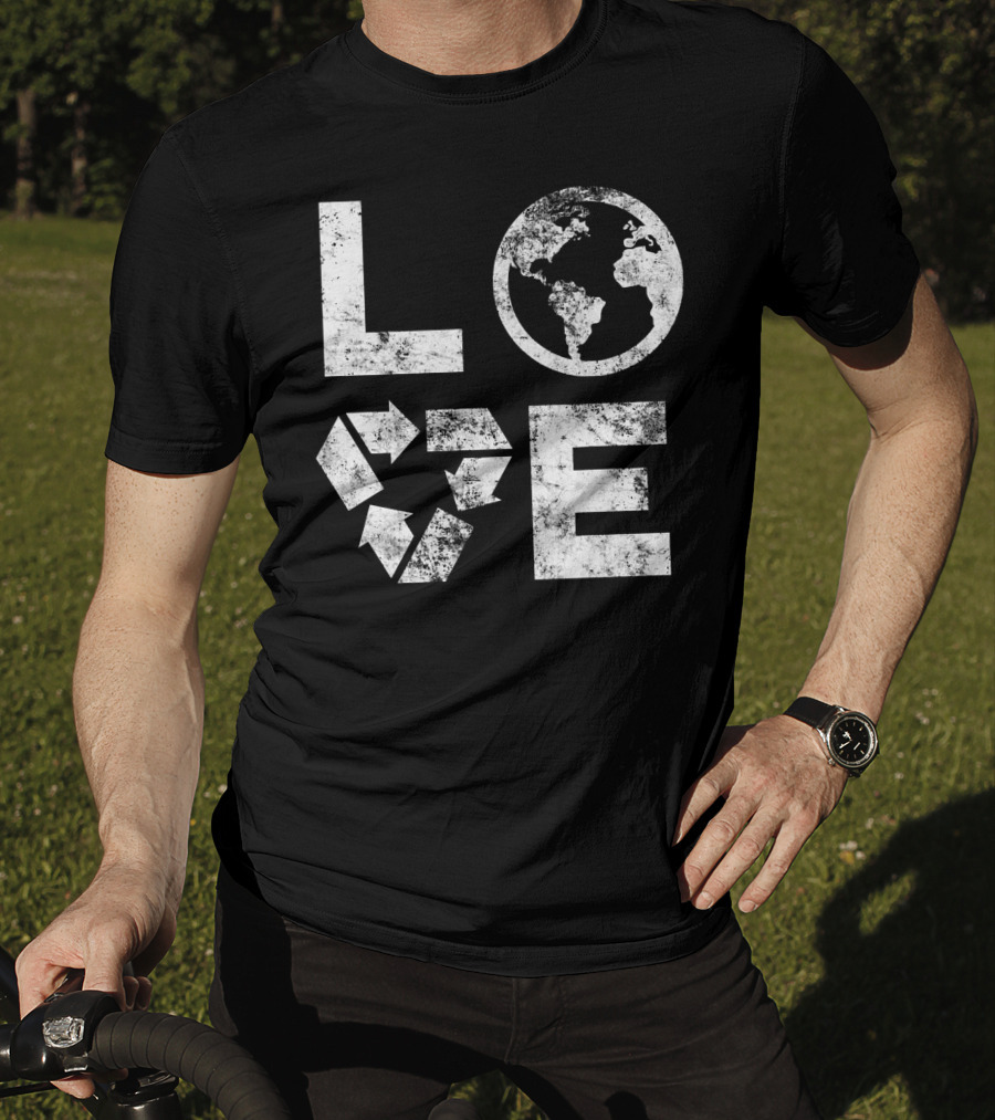 Love Earth Day Globe Recycle Typography T-Shirt