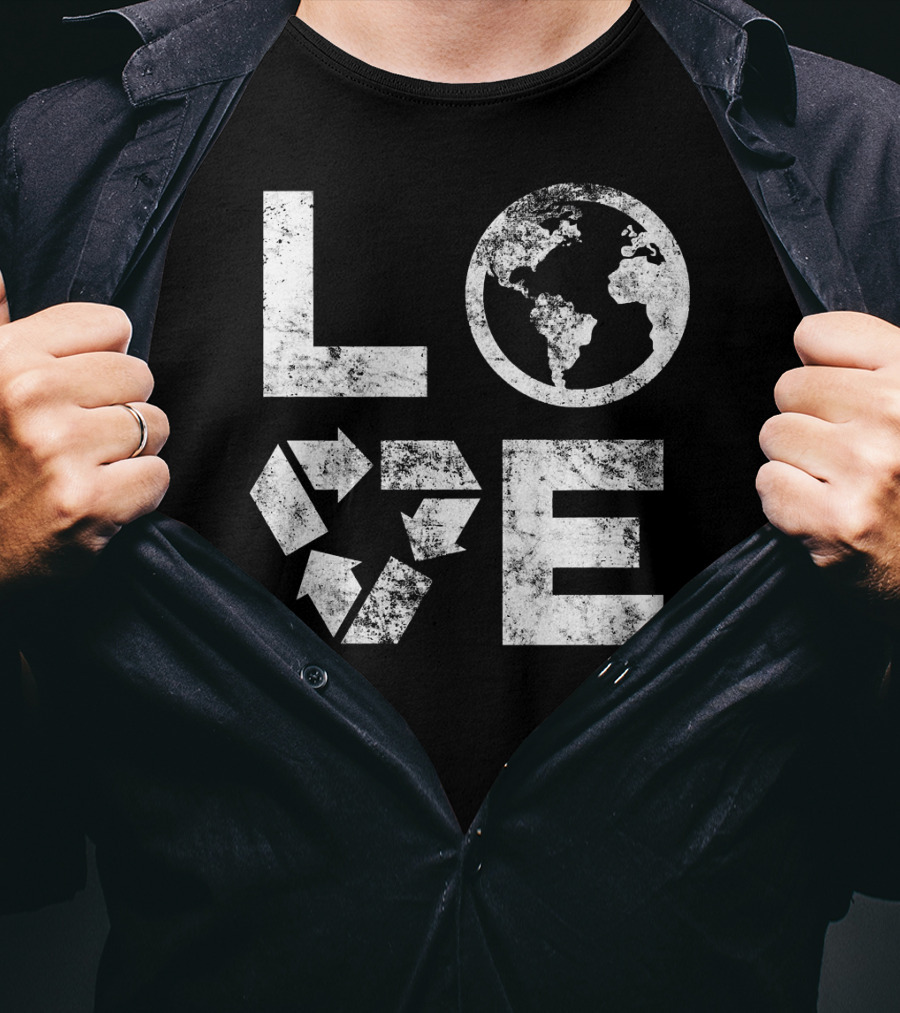 Love Earth Day Globe Recycle Typography T-Shirt
