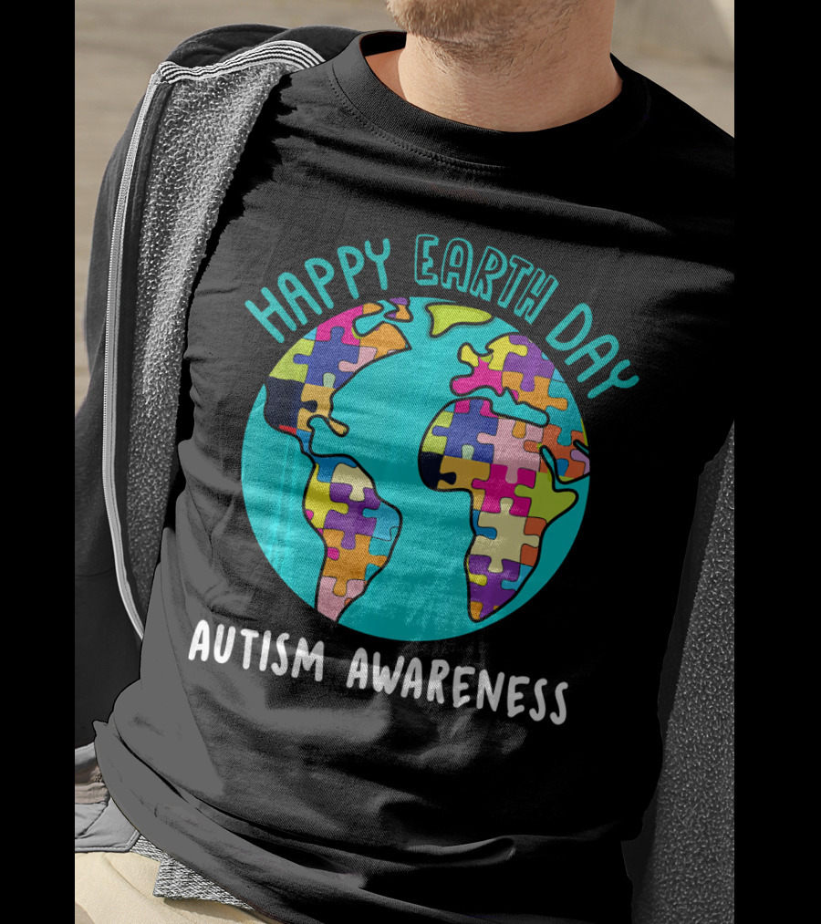 Happy Earth Day Autism Awareness Puzzle Globe T-Shirt