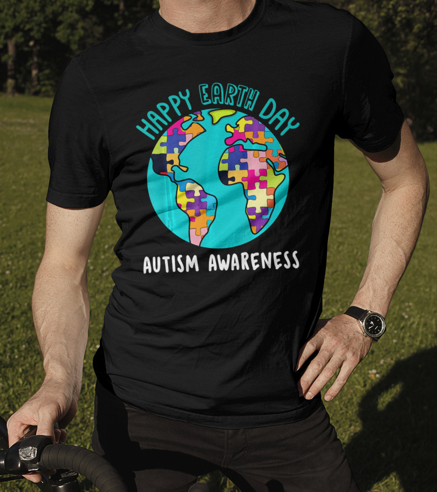 Happy Earth Day Autism Awareness Puzzle Globe T-Shirt