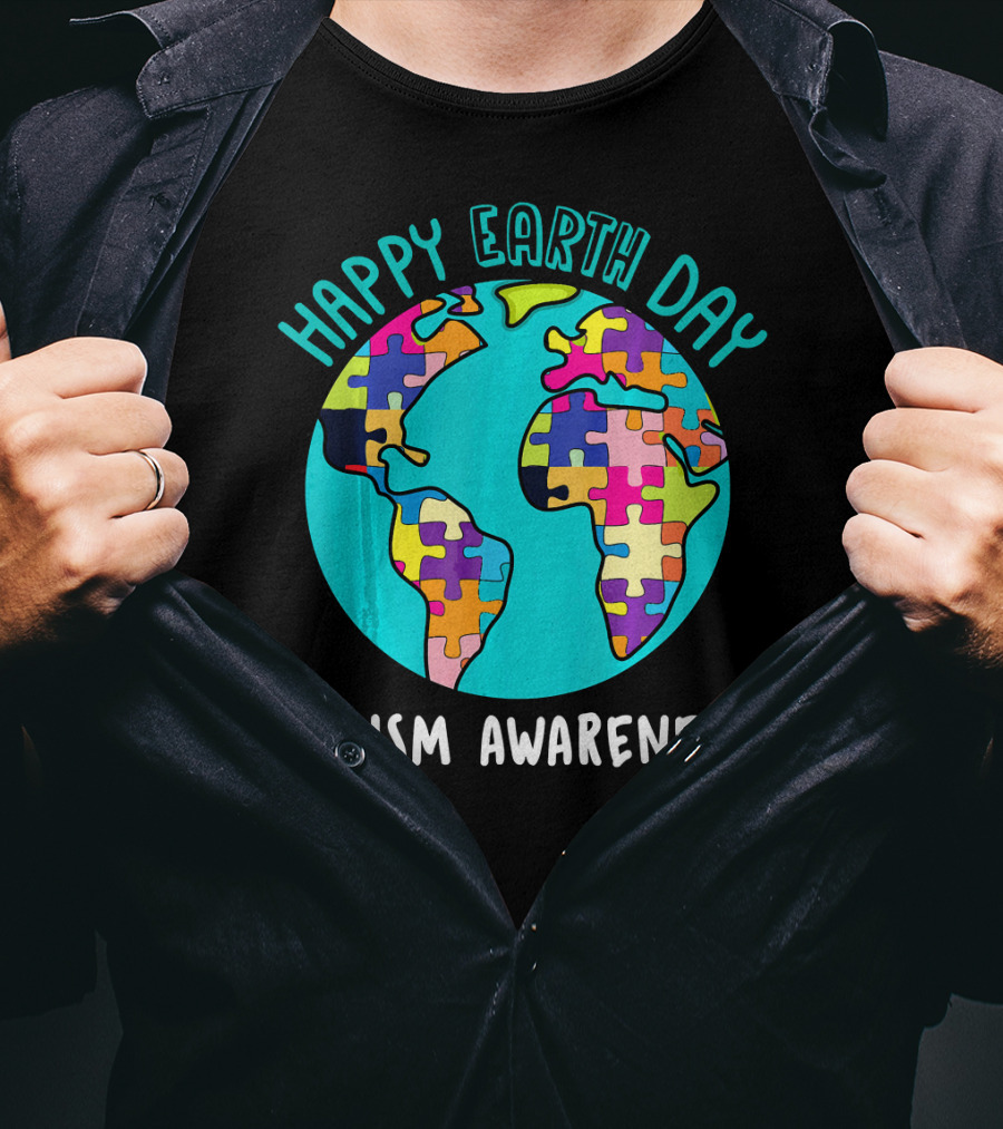 Happy Earth Day Autism Awareness Puzzle Globe T-Shirt