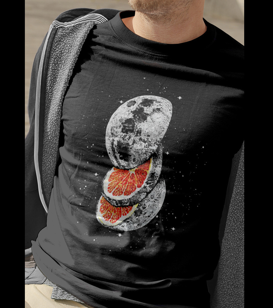 Lunar Fruit Orange Slices With Celestial Moon Earth T-Shirt