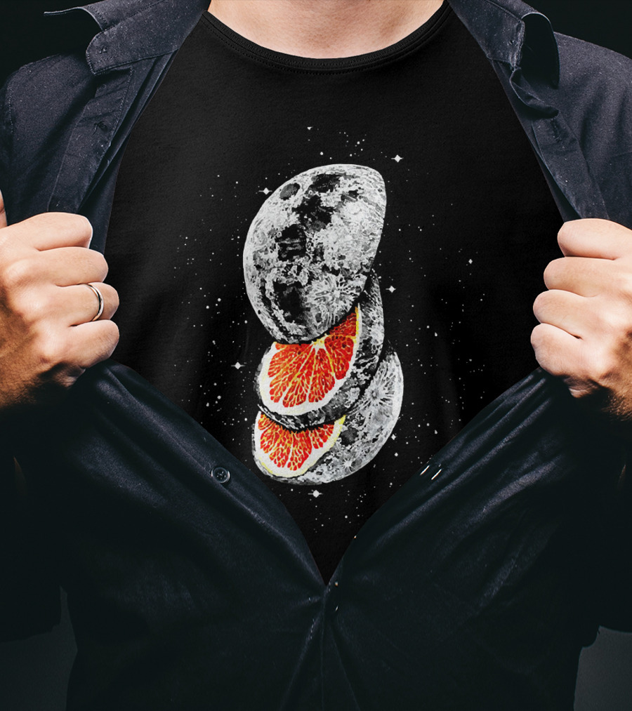 Lunar Fruit Orange Slices With Celestial Moon Earth T-Shirt