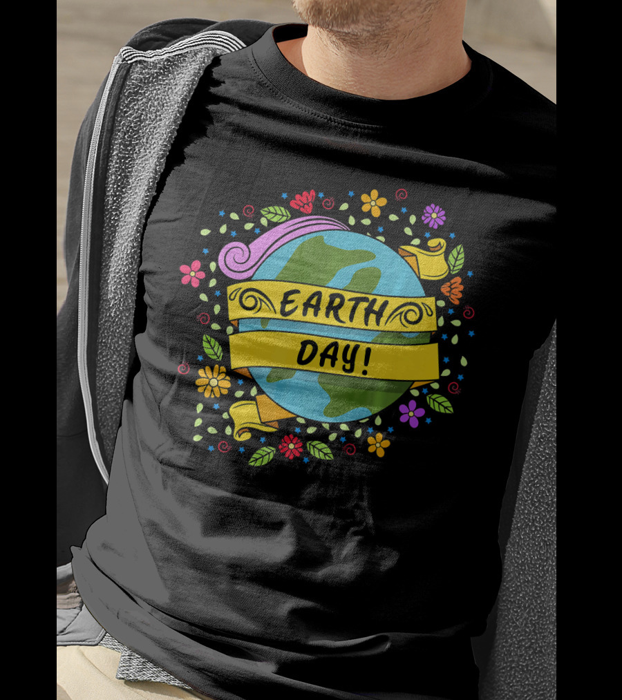 Earth Day Floral Planet Banner T-Shirt