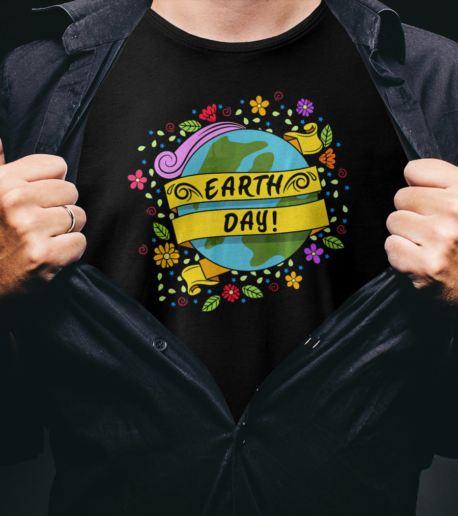 Earth Day Floral Planet Banner T-Shirt