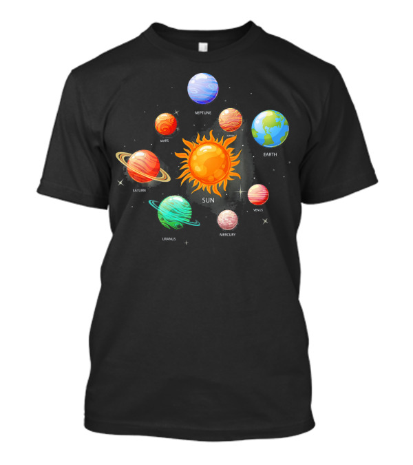 Sun Planets Mars Earth Venus Mercury Saturn Uranus Neptune Solar System T-Shirt