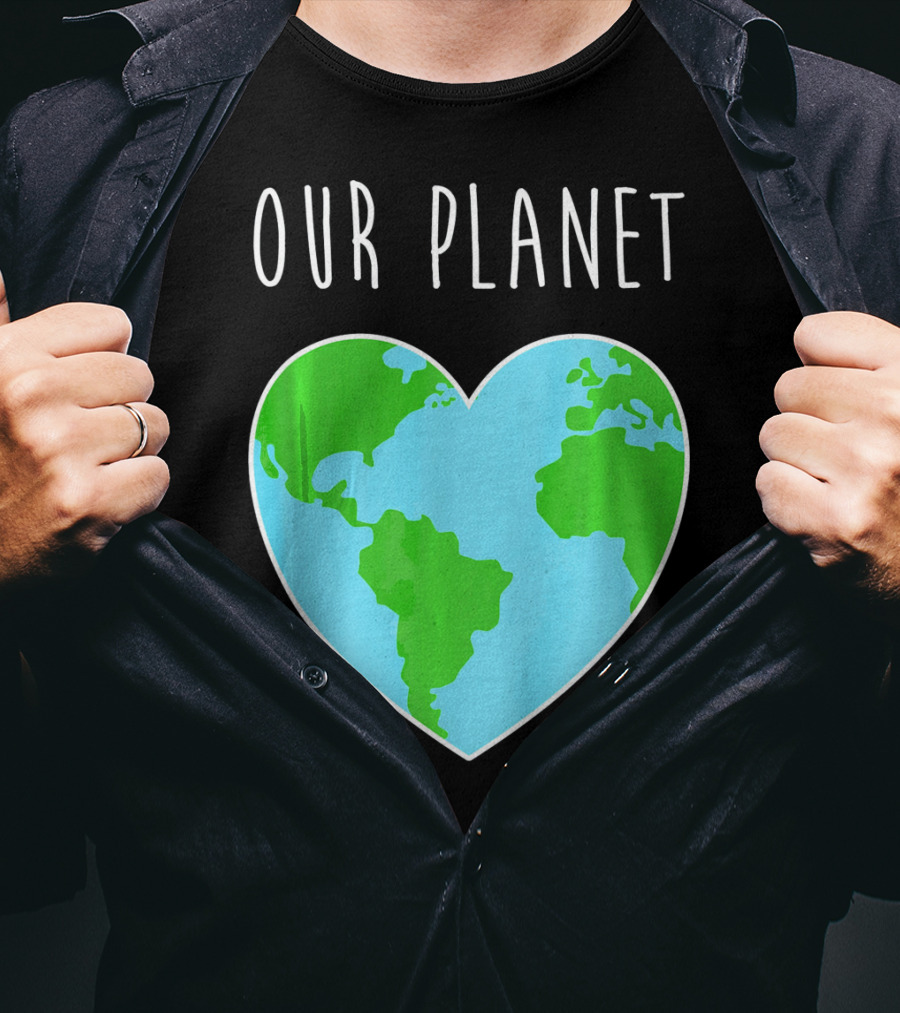 OUR PLANET Heart Earth Map Climate Change Awareness T-Shirt