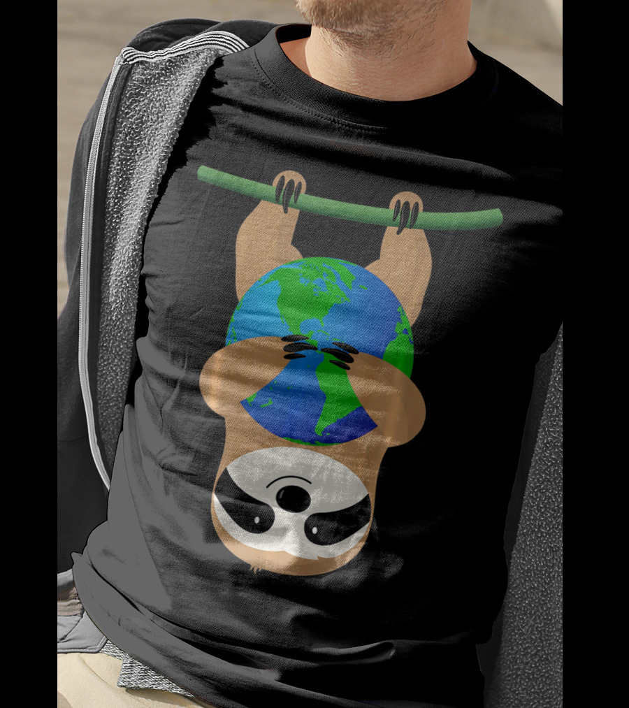 Earth Day Love The Earth Hanging Sloth Hugging Globe T-Shirt