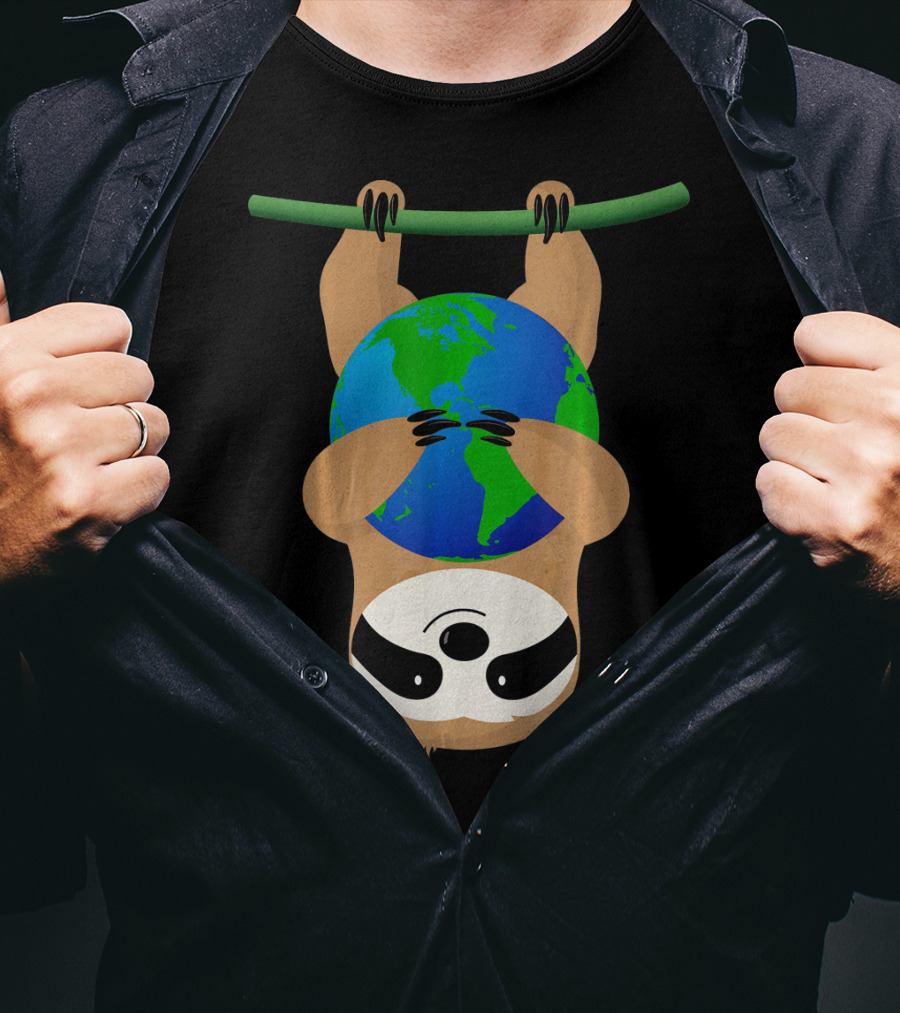 Earth Day Love The Earth Hanging Sloth Hugging Globe T-Shirt