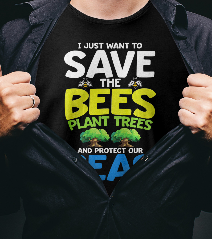 Save The Bees Plant Trees Protect Our Seas Earth Day Kids T-Shirt