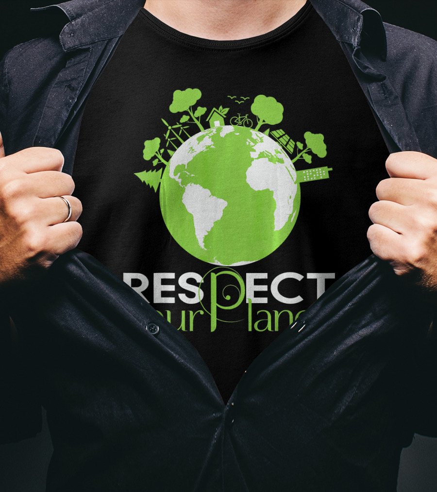 Respect Your Planet Earth Day Green Eco Symbols T-Shirt