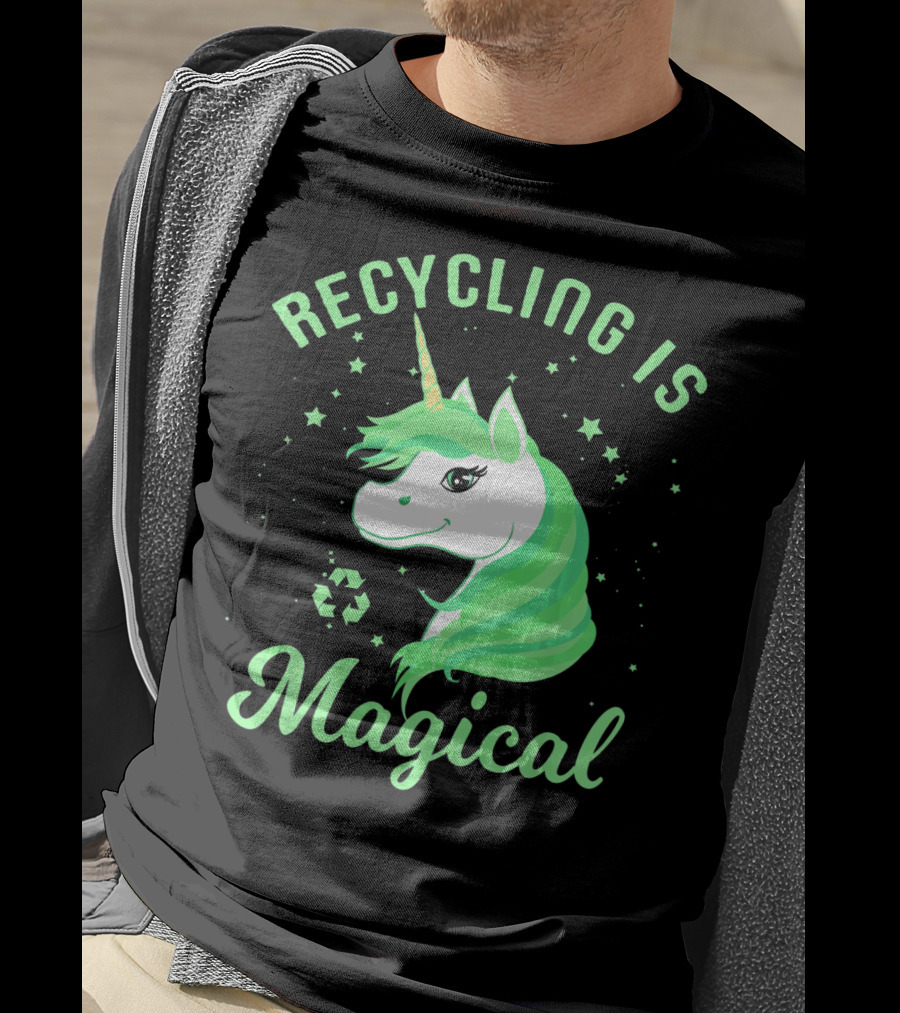 Recycling Is Magical Unicorn Earth Day Green T-Shirt