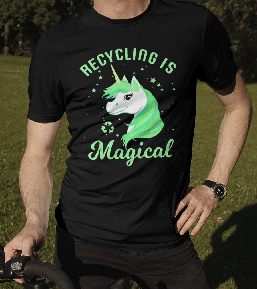Recycling Is Magical Unicorn Earth Day Green T-Shirt