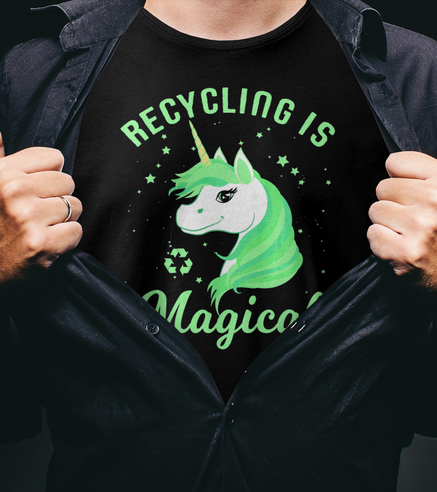 Recycling Is Magical Unicorn Earth Day Green T-Shirt
