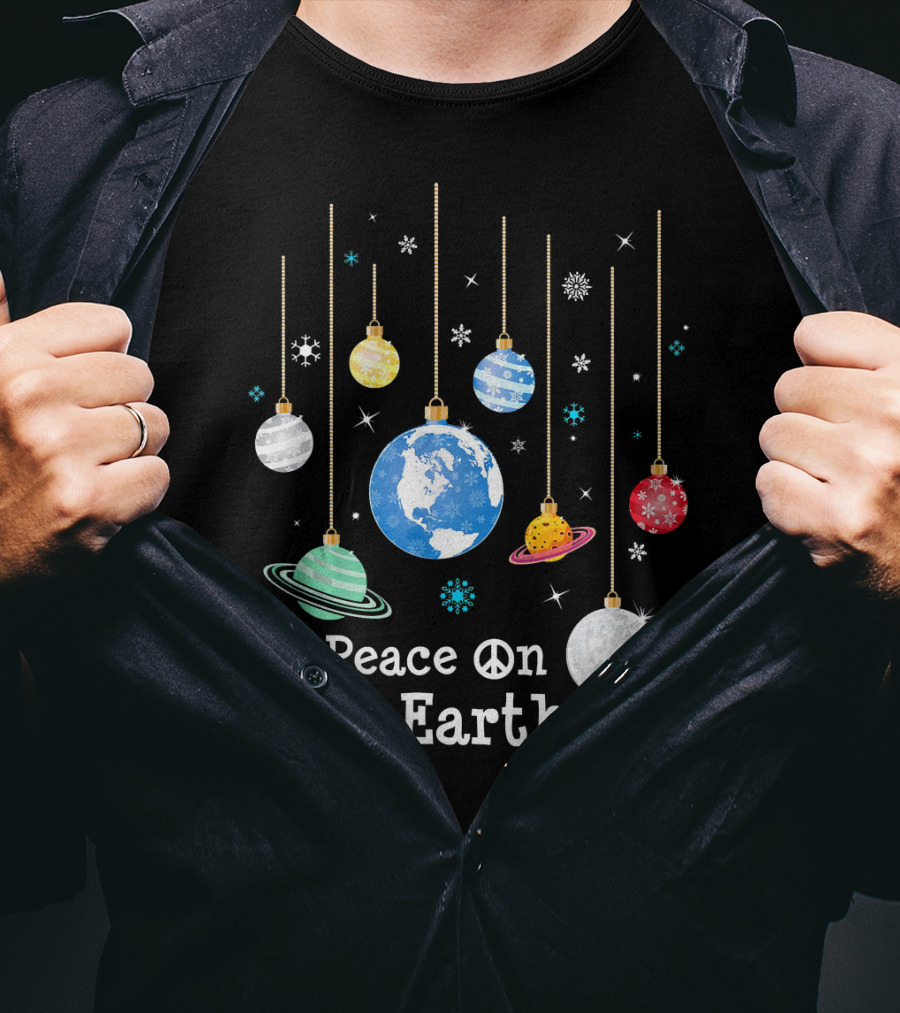 Peace On Earth Planets And Snowflakes Hanging Ornaments T-Shirt