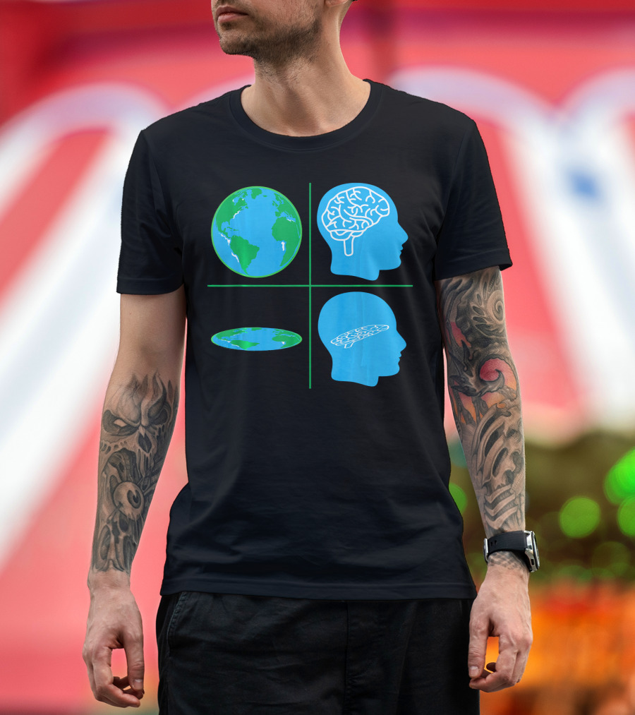 Flat Earth Society Flat Brain Memes Globes and Brain Flatheads T-Shirt