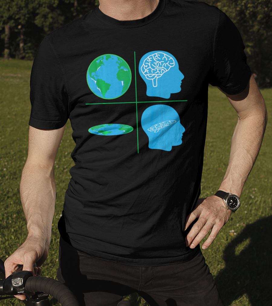 Flat Earth Society Flat Brain Memes Globes And Brain Flatheads T-Shirt