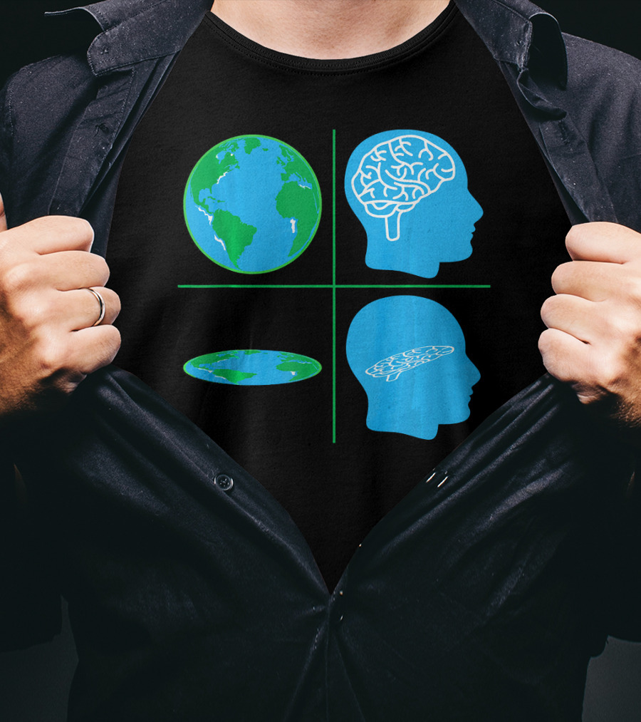 Flat Earth Society Flat Brain Memes Globes And Brain Flatheads T-Shirt