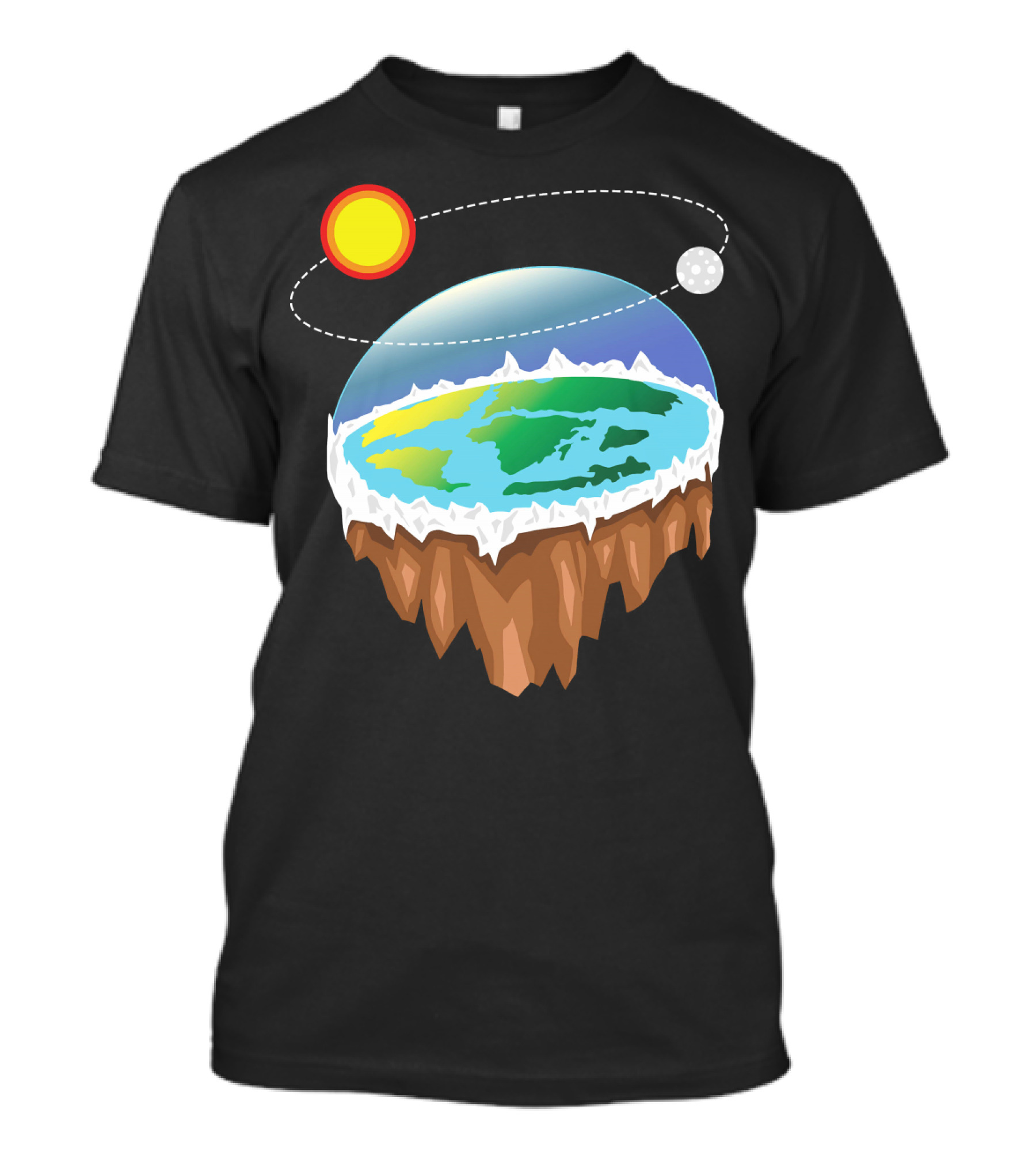 Flat Earth Ice Wall With Floating Sun And Moon Elements T-Shirt
