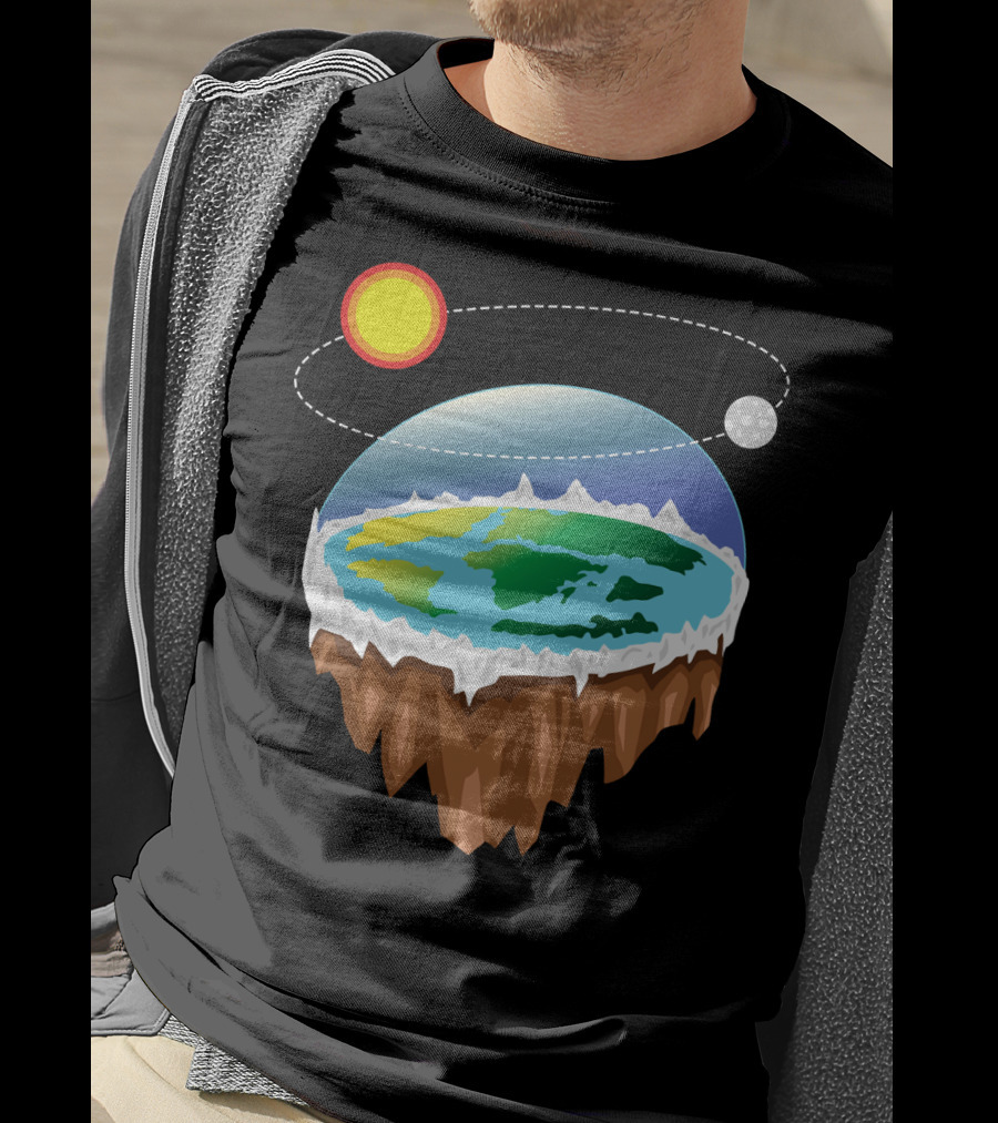 Flat Earth Ice Wall With Floating Sun And Moon Elements T-Shirt