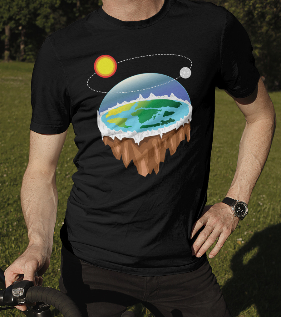 Flat Earth Ice Wall With Floating Sun And Moon Elements T-Shirt