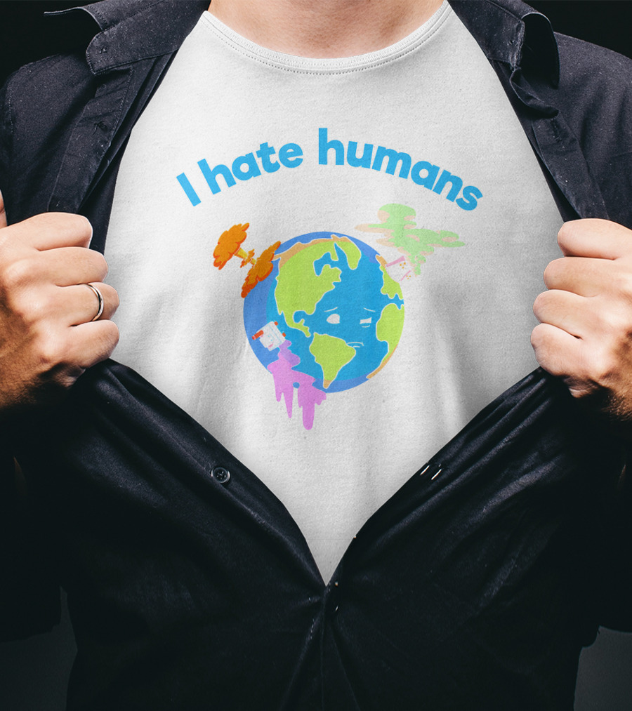 I Hate Humans Earth With Pollution Icons Earth Day Every Day T-Shirt