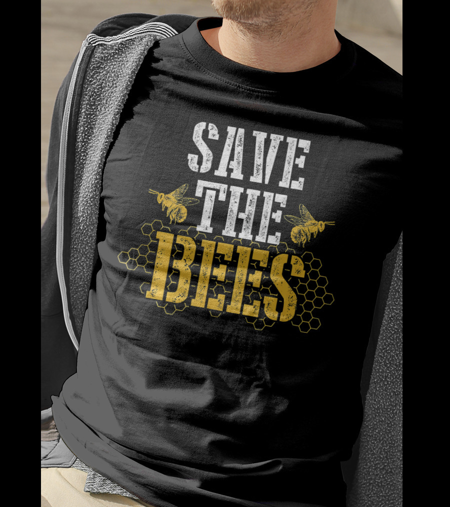 Save The Bees Honeycomb Earth Day Environmental Awareness T-Shirt
